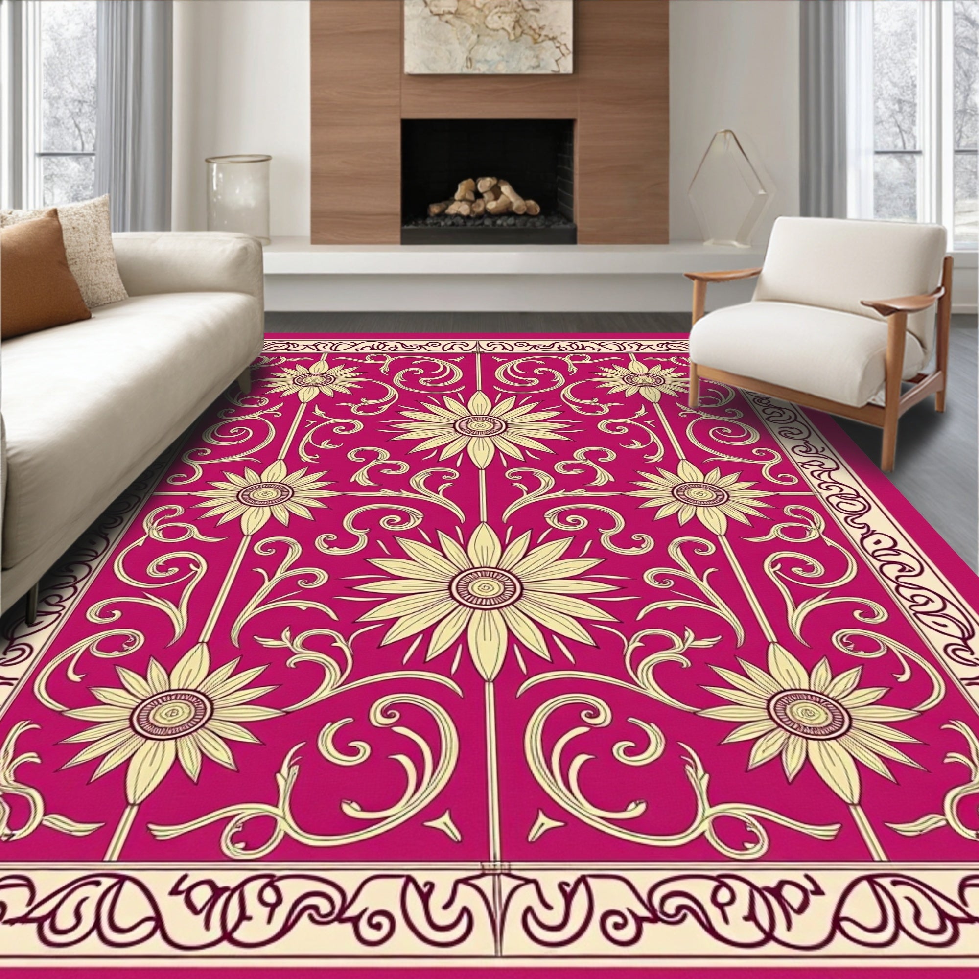 Ornate Floral Vintage Pink Design Rug