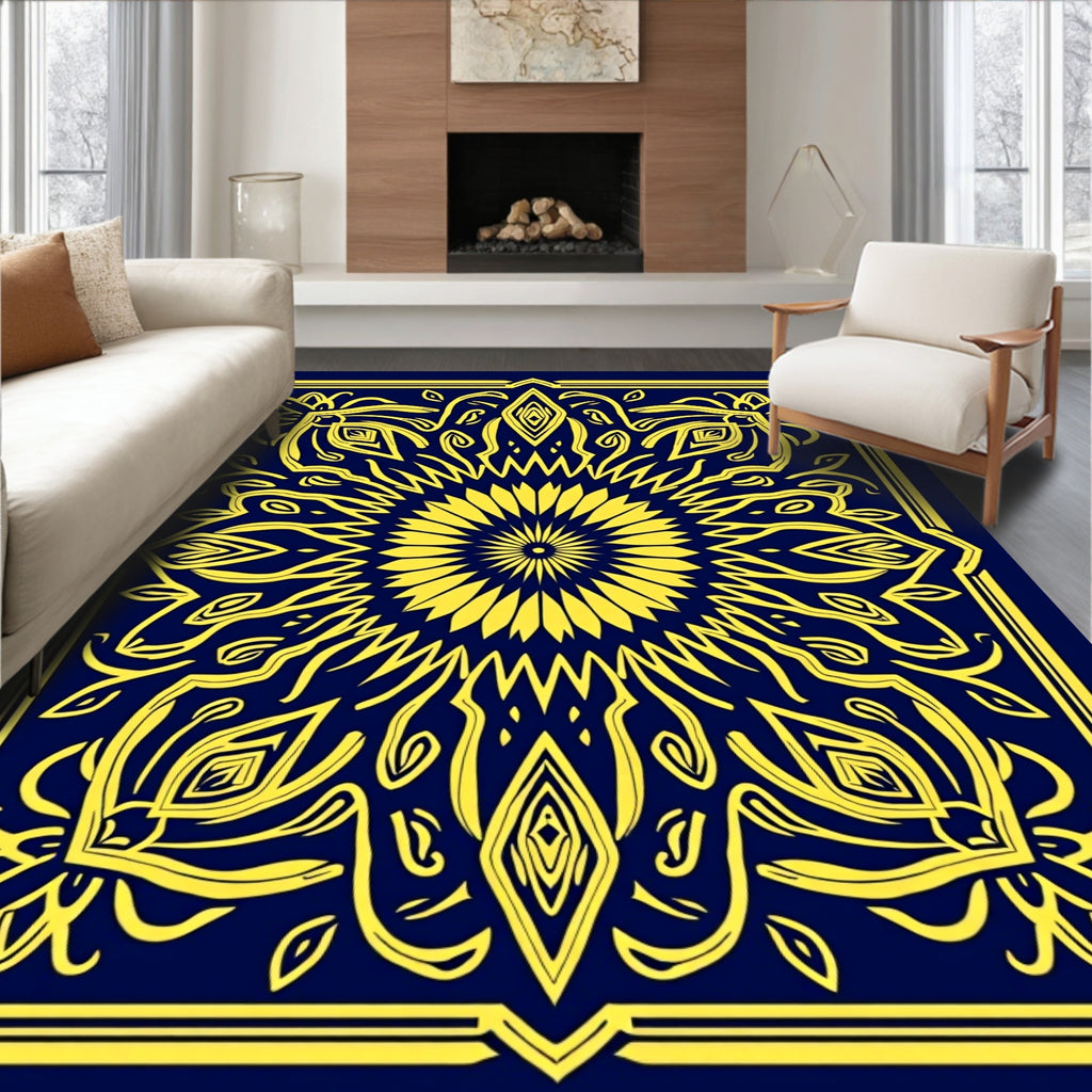 Yellow Floral Mandala Pattern Rug
