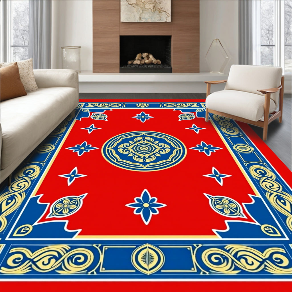 Red Yellow Blue Mandala Border Design Rug