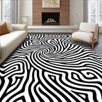 Swirling Linear Black White Pattern Rug