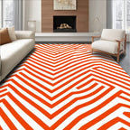 Red White Interlocking Linear Design Rug