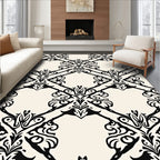 Classic Black White Scrolling Damask Pattern Rug