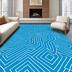 Blue White Interconnected Line Maze Rug