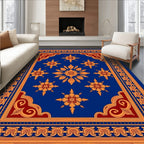Royal Blue Orange Floral Medallion Border Rug