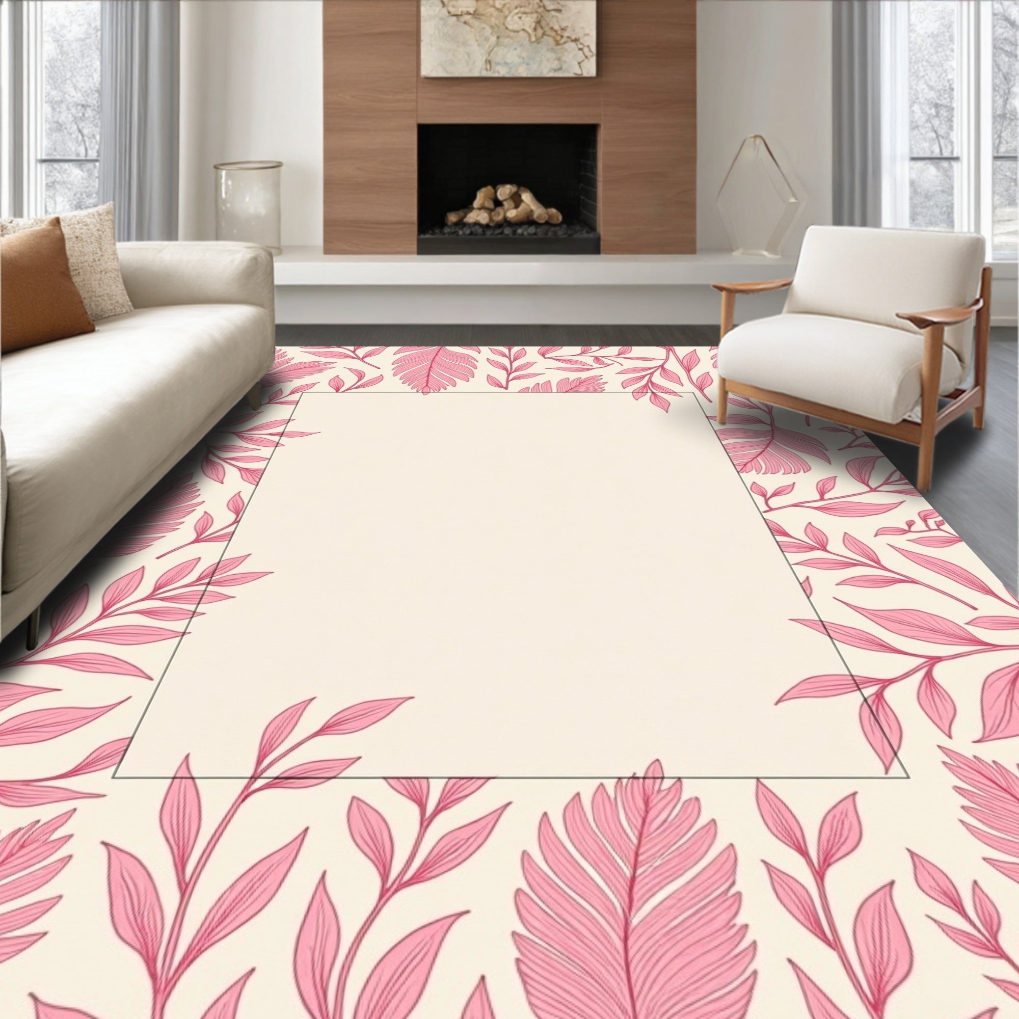 Lush Pink Leaf Pattern Design Rug
