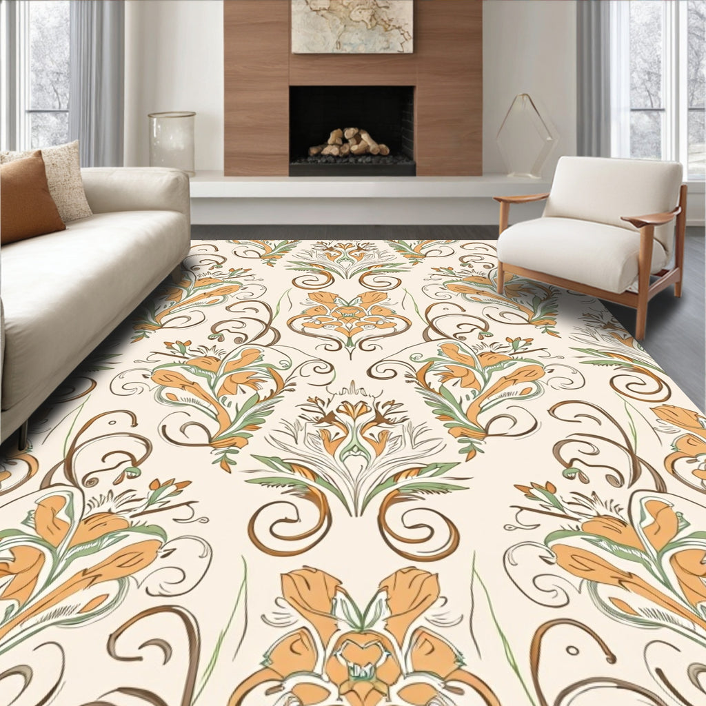 Floral Swirls Damask Pattern Design Rug