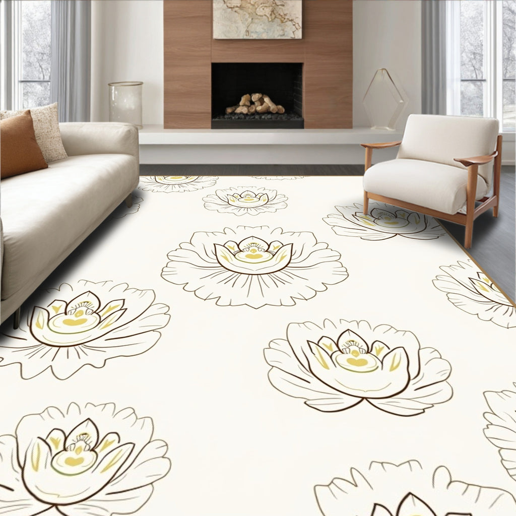 Elegant Floral Pattern With Golden Accents Rug