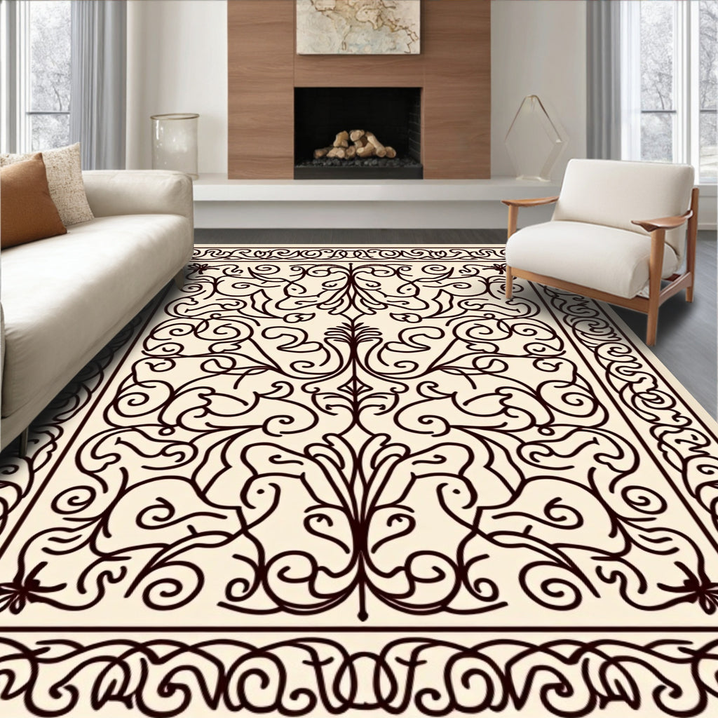 Delicate Scrollwork Floral Pattern Design Rug