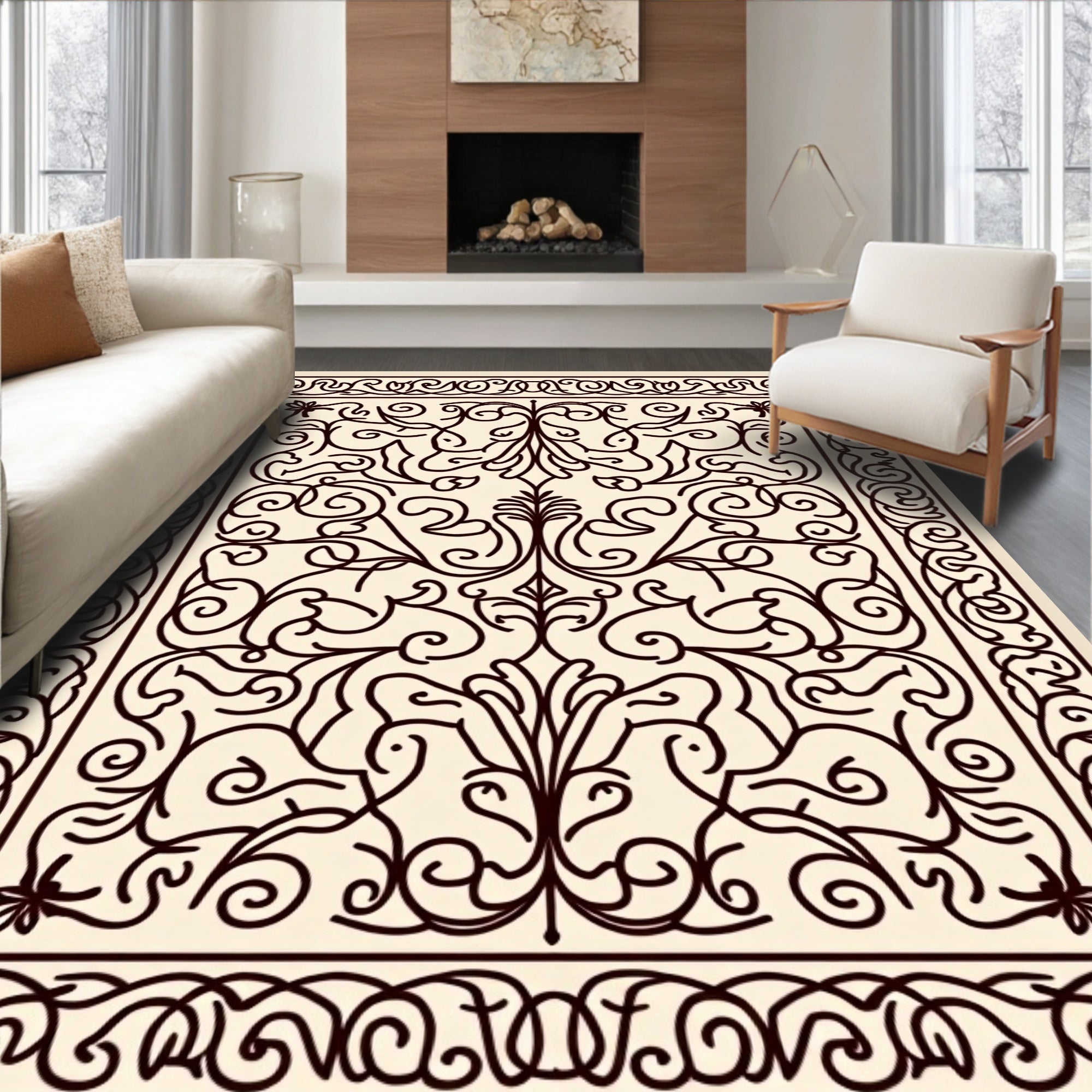 Delicate Scrollwork Floral Pattern Design Rug