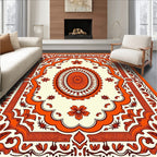 Ornate Orange Floral Medallion Frame Rug