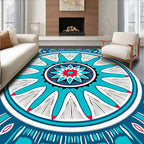 Bold Teal Red Floral Mandala Design Rug