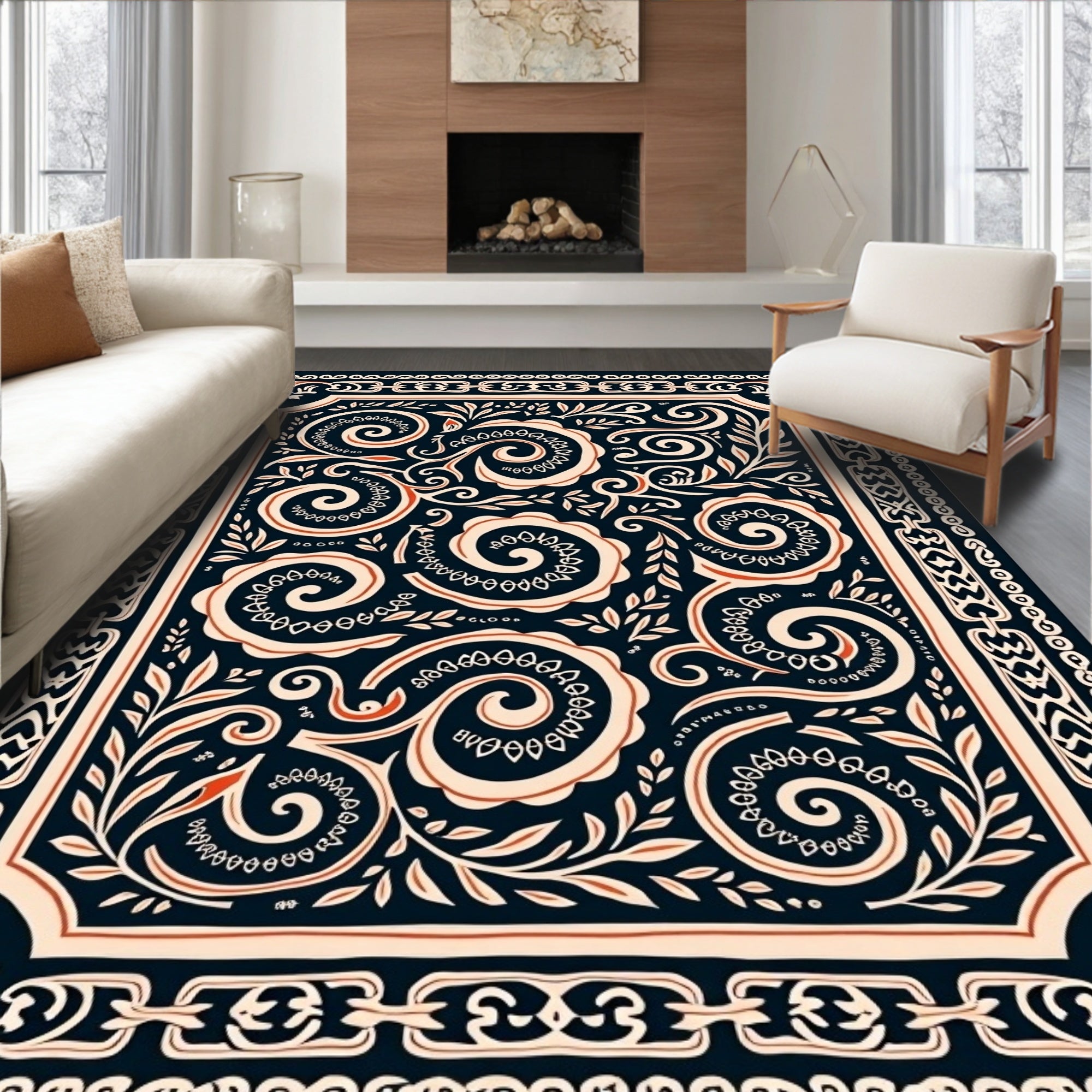Ornate Swirls And Leafy Scrollwork Rug