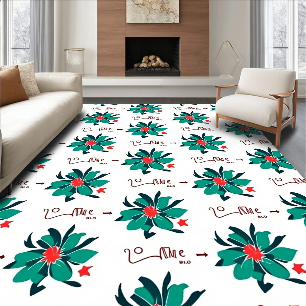 Floral Pattern With Red Star Accents Rug
