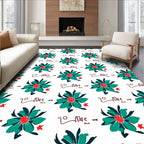 Floral Pattern With Red Star Accents Rug
