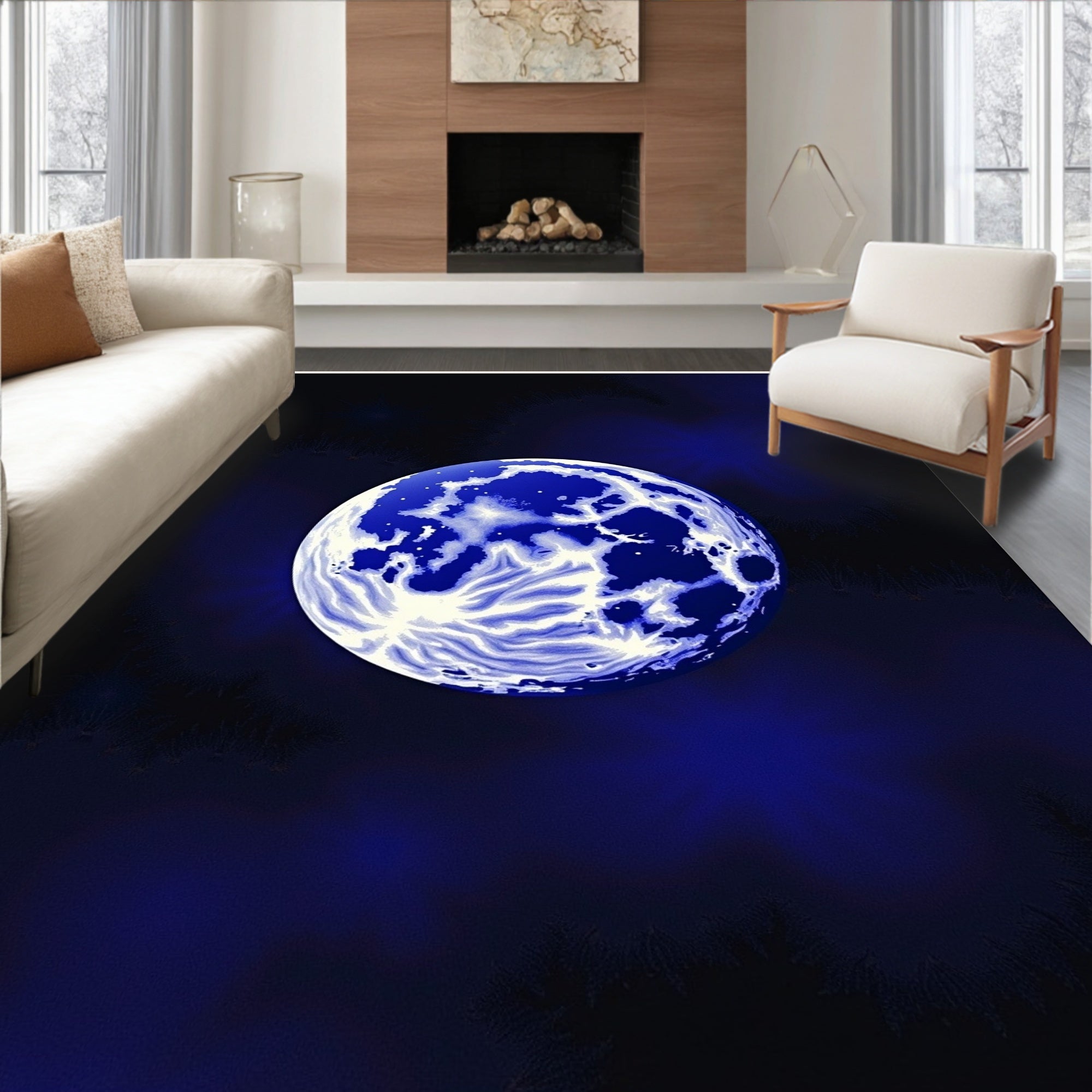 Cosmic Blue Orb Swirl Rug