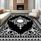 Classic Black White Floral Medallion Rug