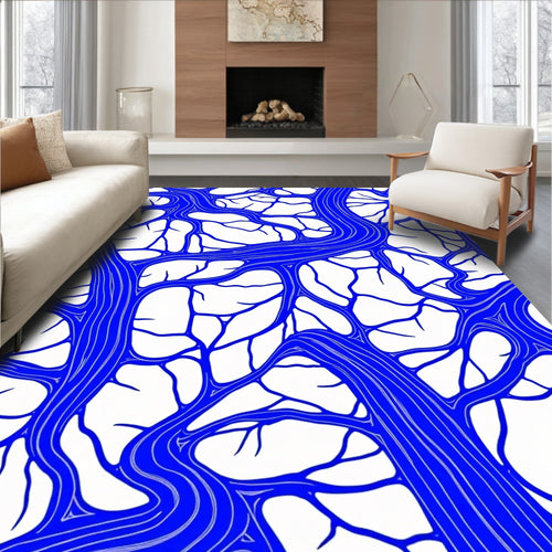 Abstract Blue Vein Pattern Rug