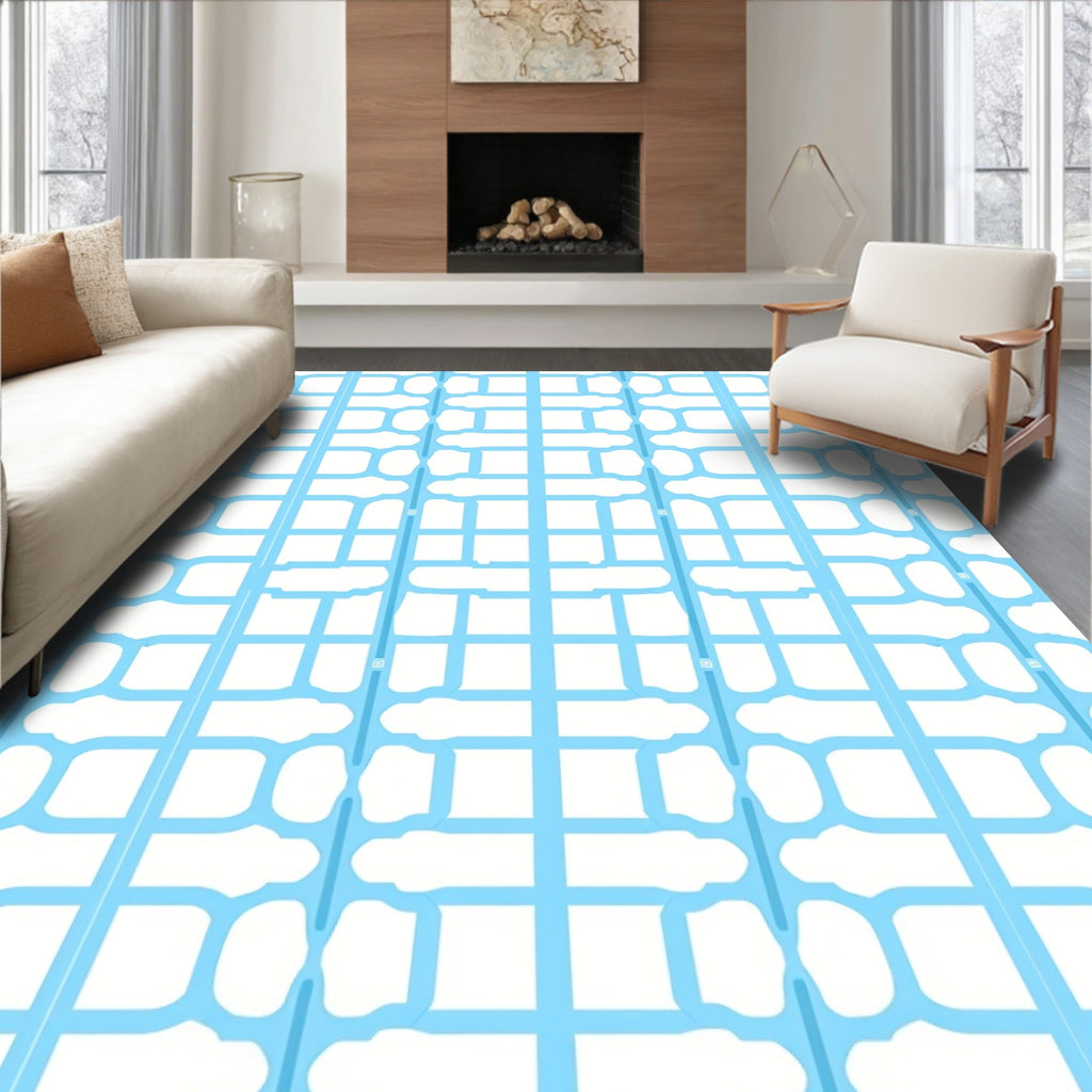 Light Blue Geometric Grid Pattern Rug