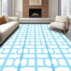 Light Blue Geometric Grid Pattern Rug