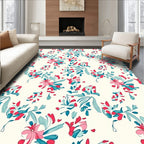 Whimsical Floral Design Red Blue Rug