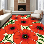 Bold Red Floral Pattern Design Rug
