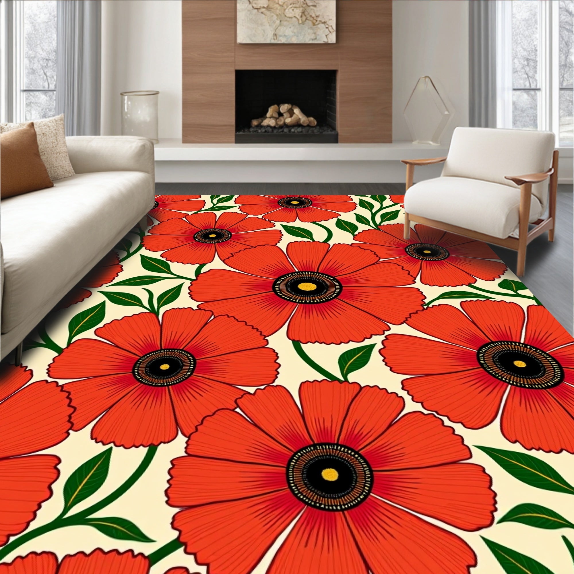 Bold Red Floral Pattern Design Rug