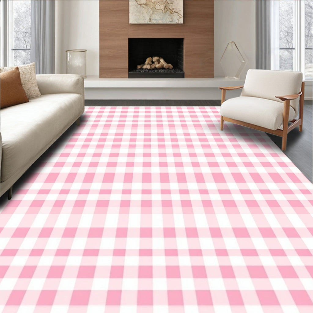 Soft Pink Gingham Pattern Rug
