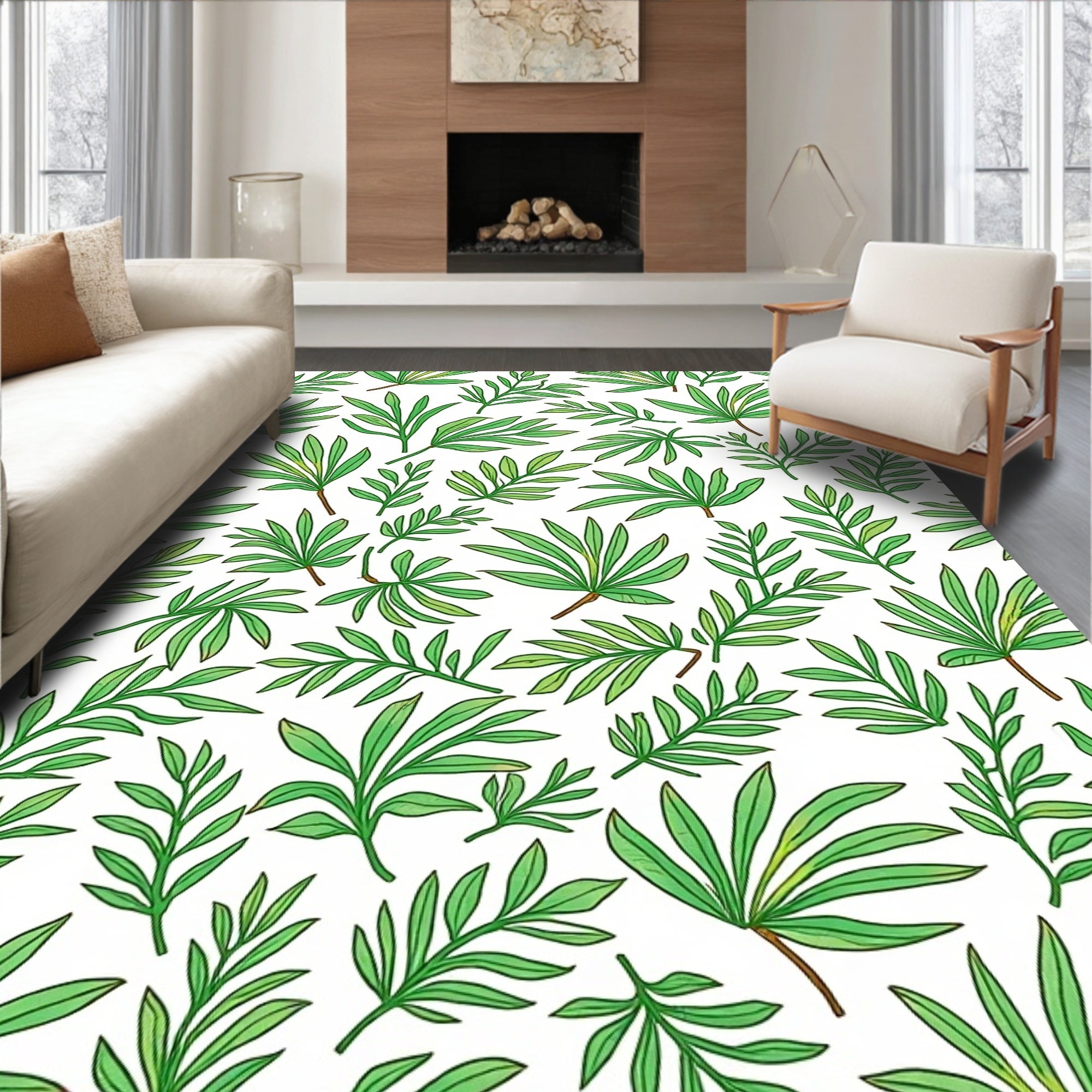 Green Leaf Pattern Design Rug