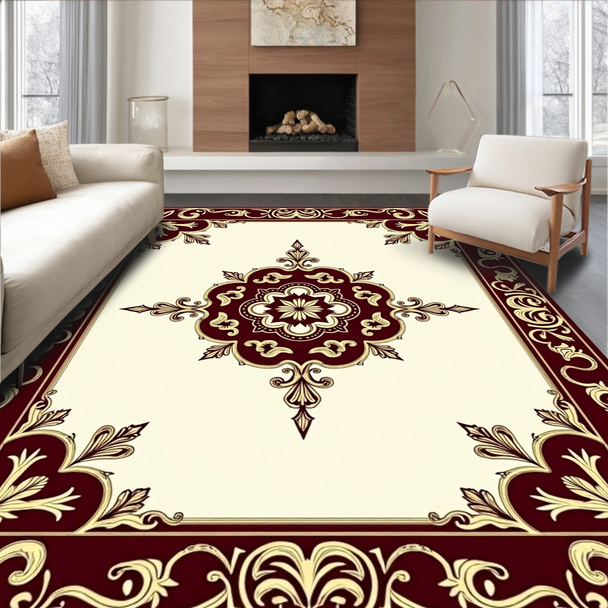 Rich Floral Motif Border Design Rug