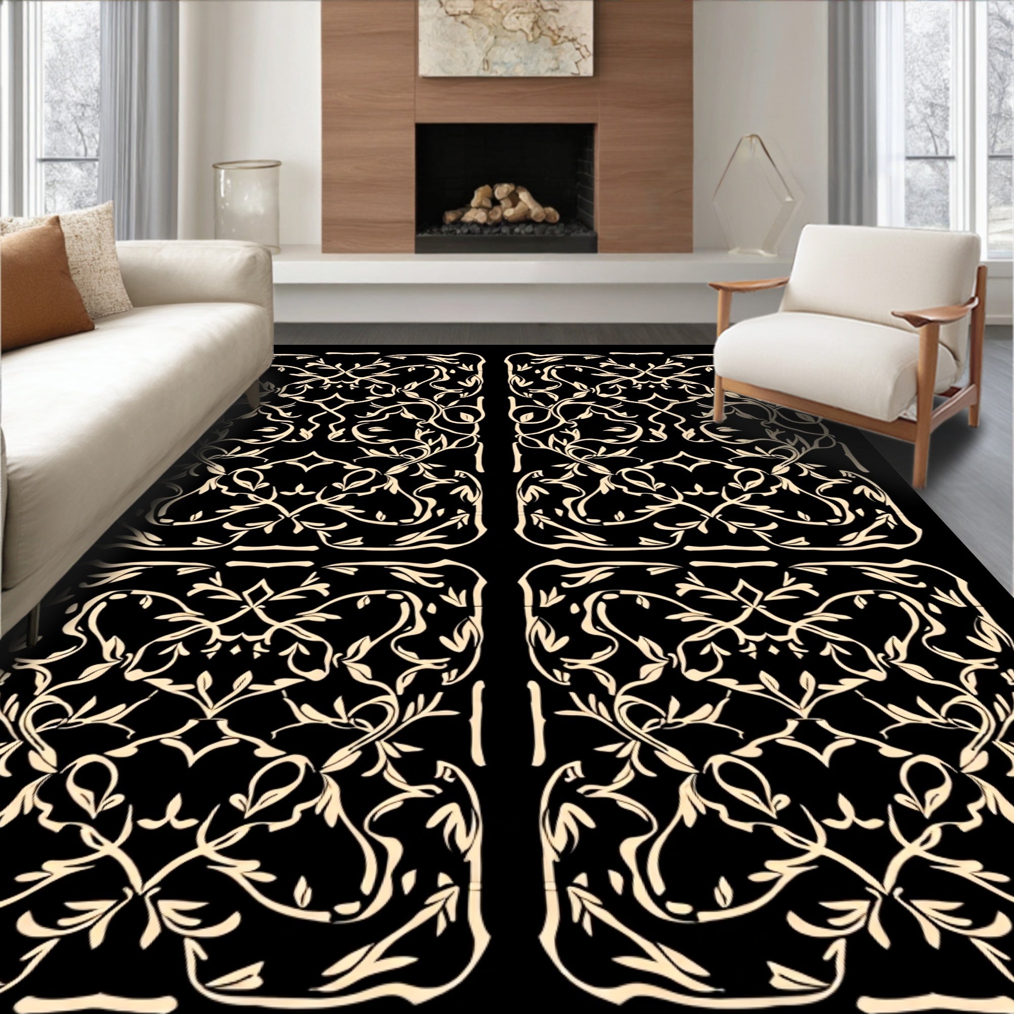 Art Nouveau Floral Vines Pattern Rug