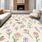 Pastel Floral Dragonfly Garden Pattern Rug