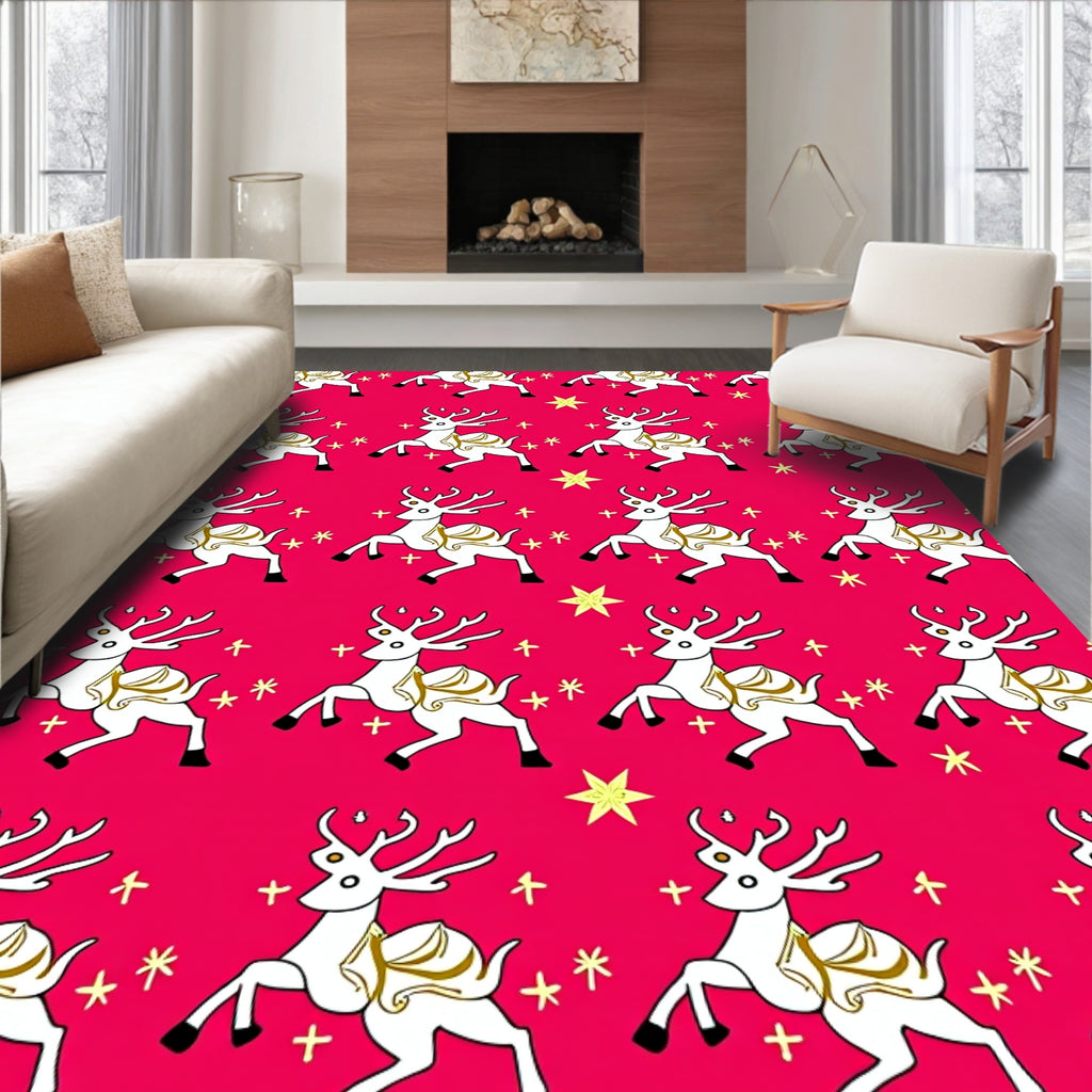 Merry Reindeer Glitter Star Rug