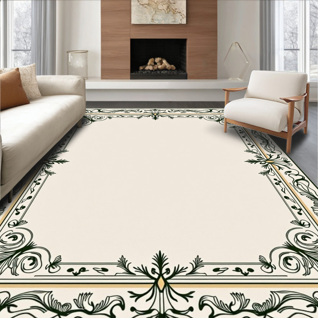 Ornate Vine Pattern Border Rug