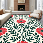 Red Floral Repeating Pattern Arrangement Rug