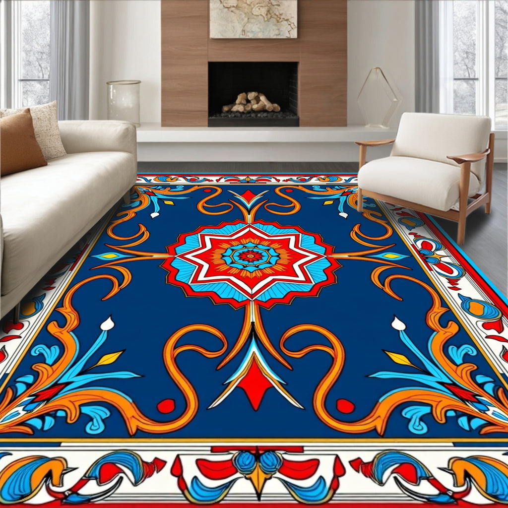 Vibrant Geometric Floral Medallion Design Rug