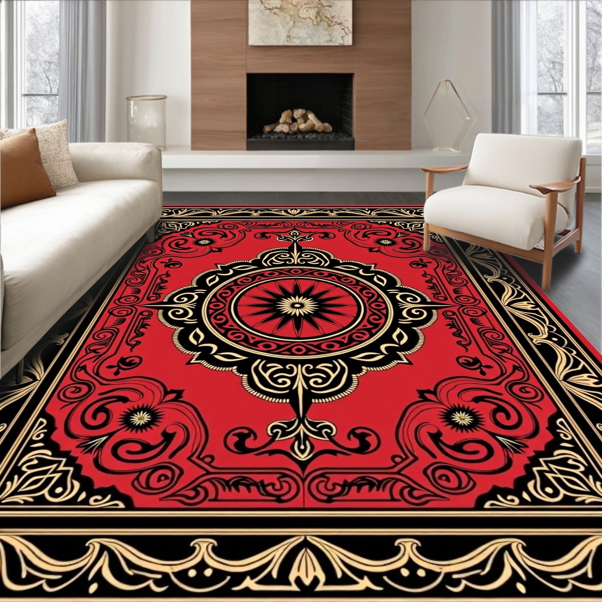 Red Black Gold Ornate Grand Rug
