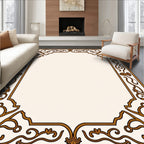 Elegant Swirling Leaf Scroll Border Rug