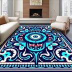 Bold Blue Floral Medallion Design Rug