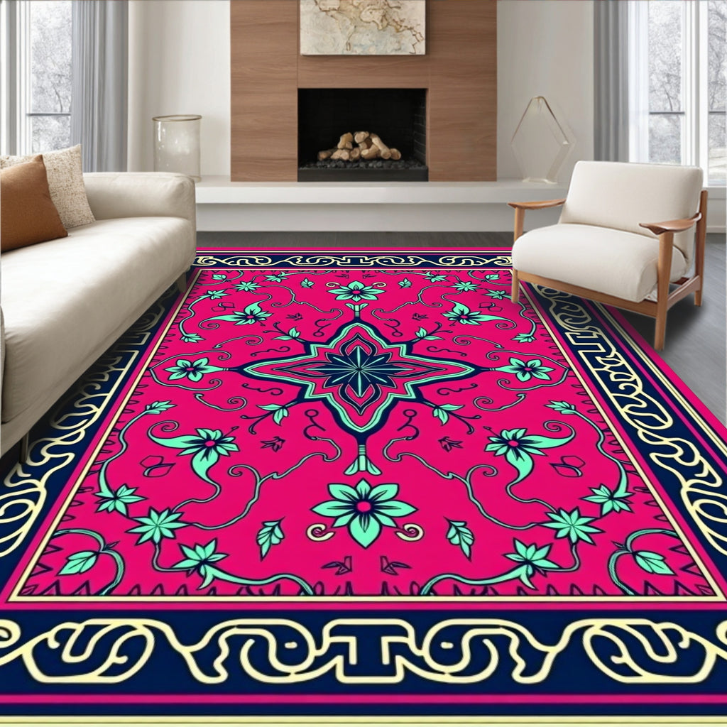 Vibrant Floral Vine Mandala Area Rug