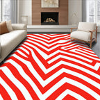 Bold Red White Zigzag Pattern Rug