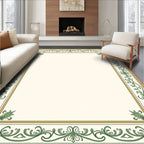 Ornate Green Golden Floral Scroll Design Rug