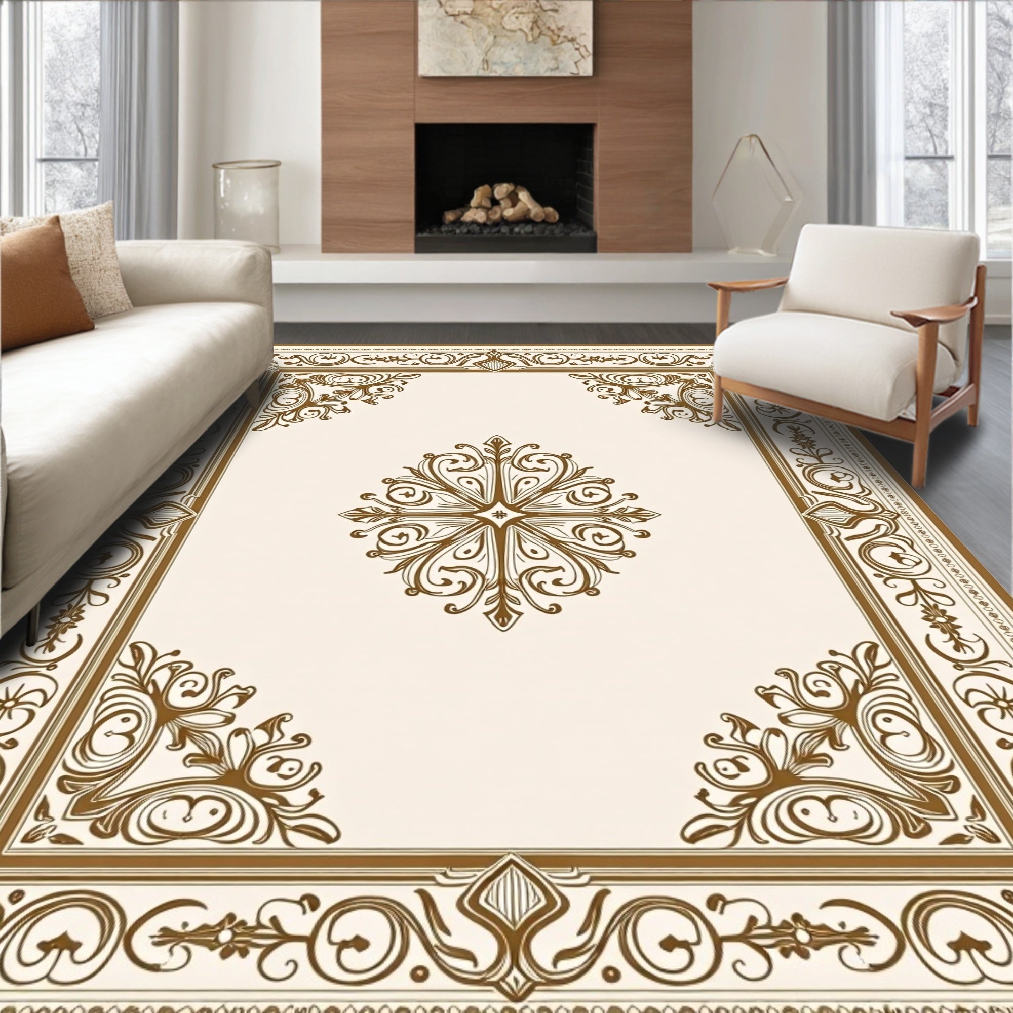 Antique Floral Scroll Pattern Rug