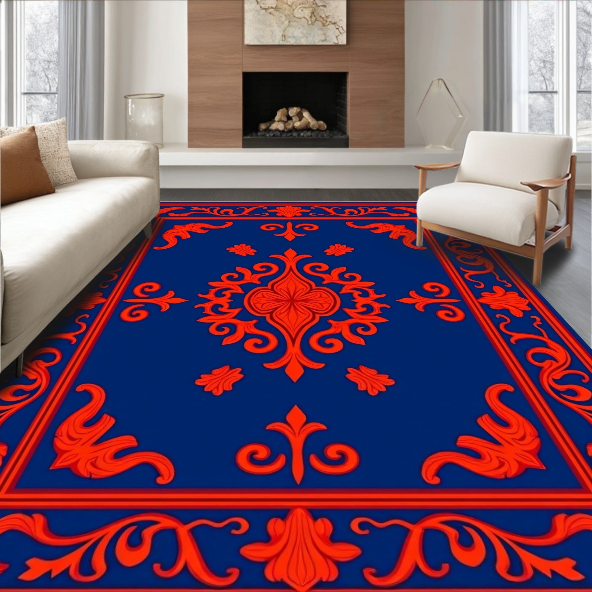 Classic Ornate Scarlet Floral Pattern Rug
