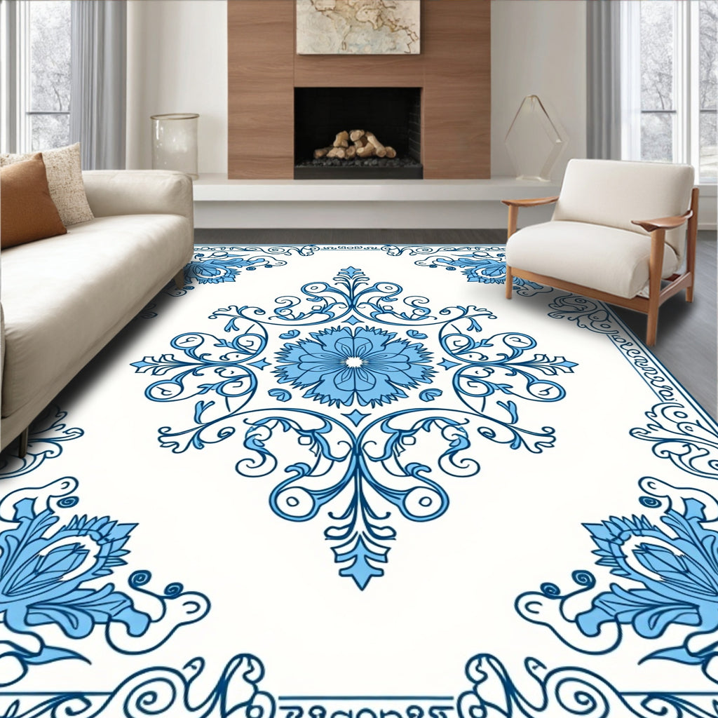Classic Blue Floral Medallion Design Rug