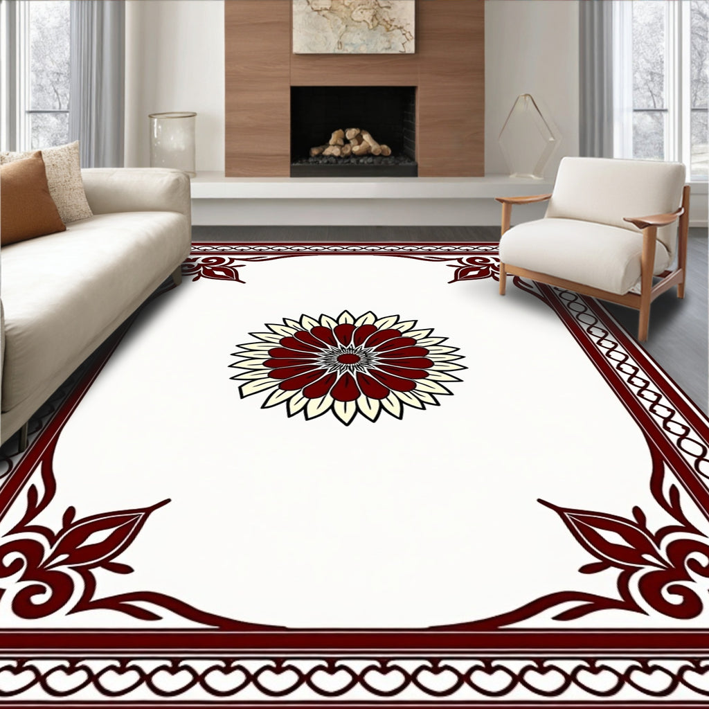 Crimson Floral Crested Geometric Rug