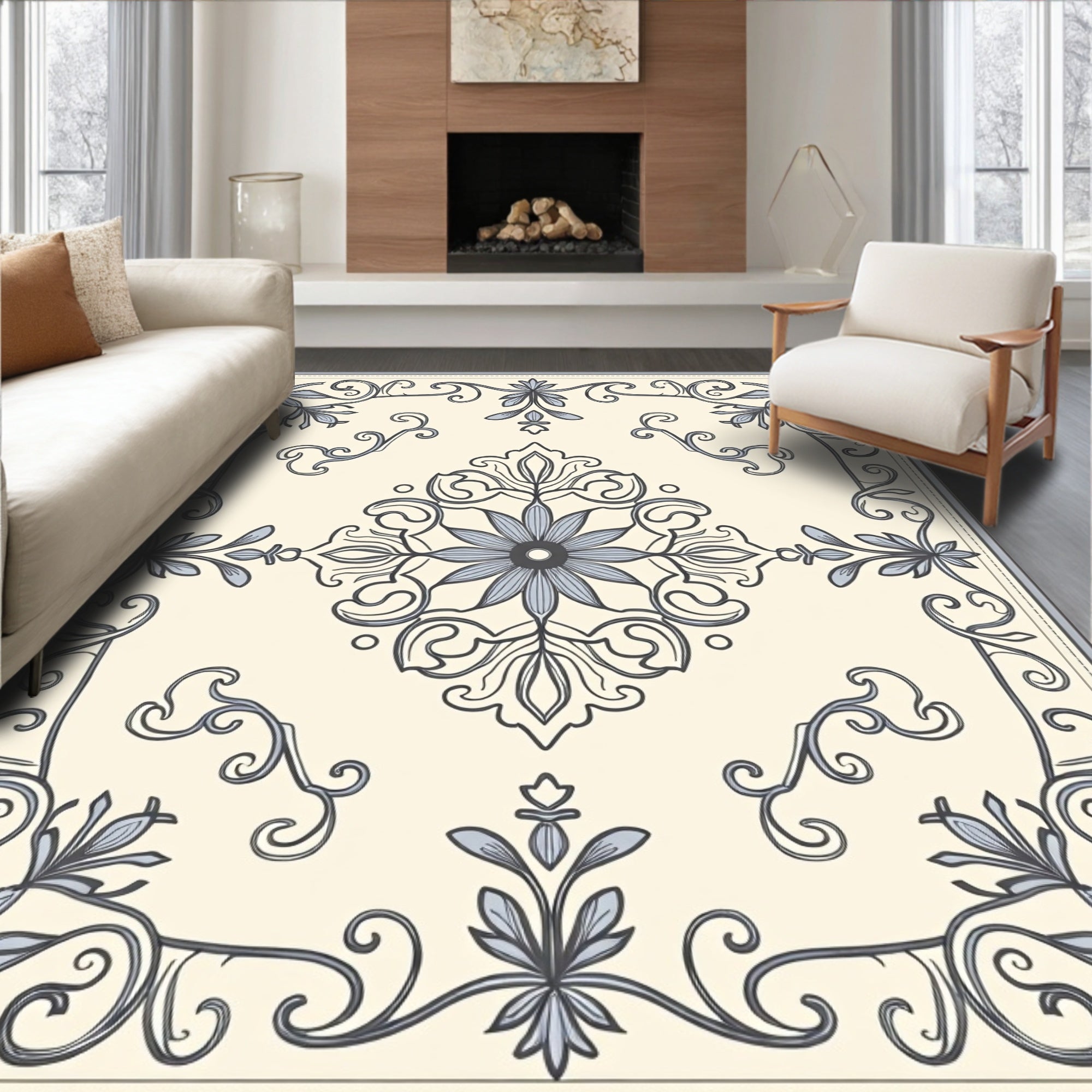 Elegant Floral Swirls Cream Rug