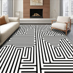 Black White Maze Geometric Pattern Rug