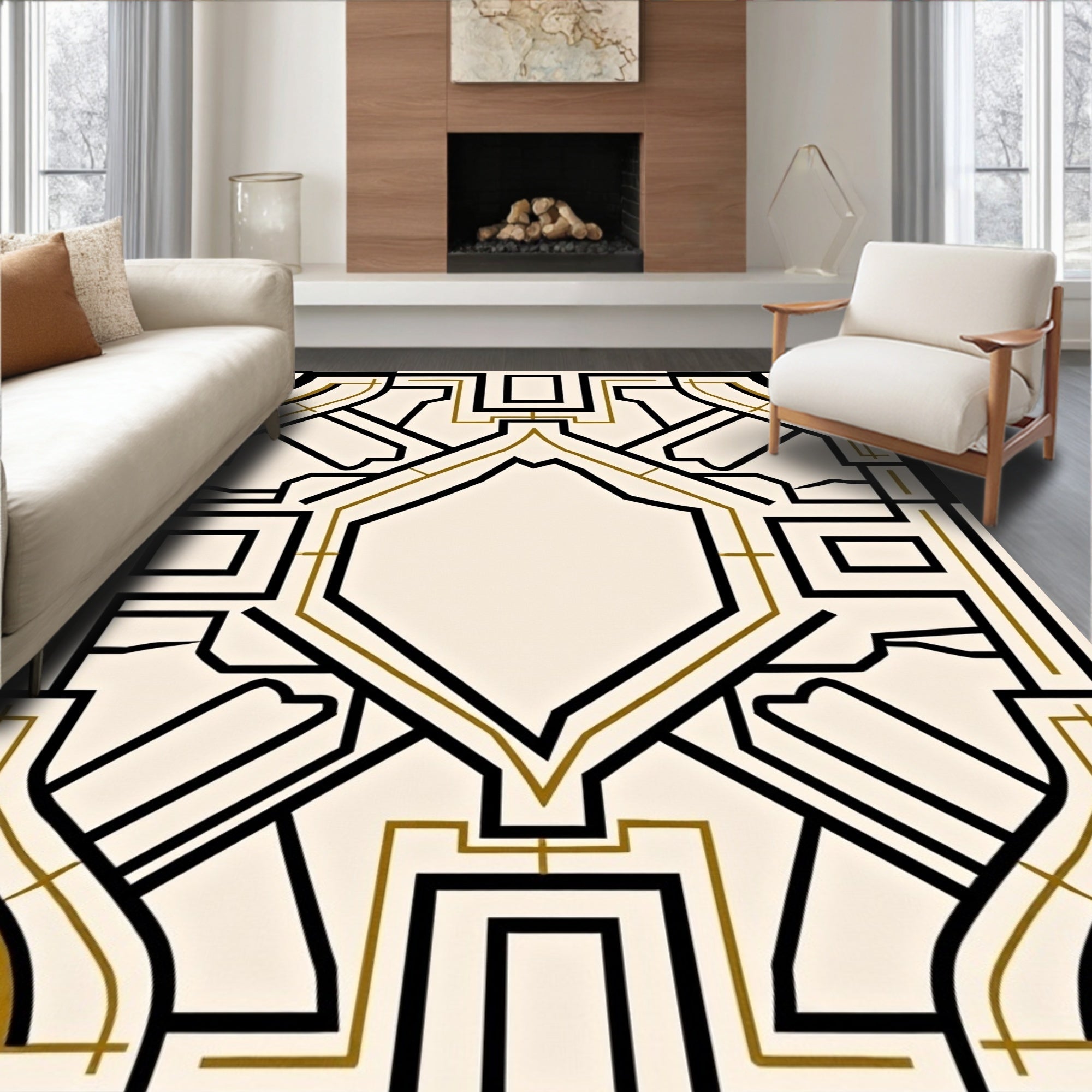 Geometric Lines Art Deco Design Rug