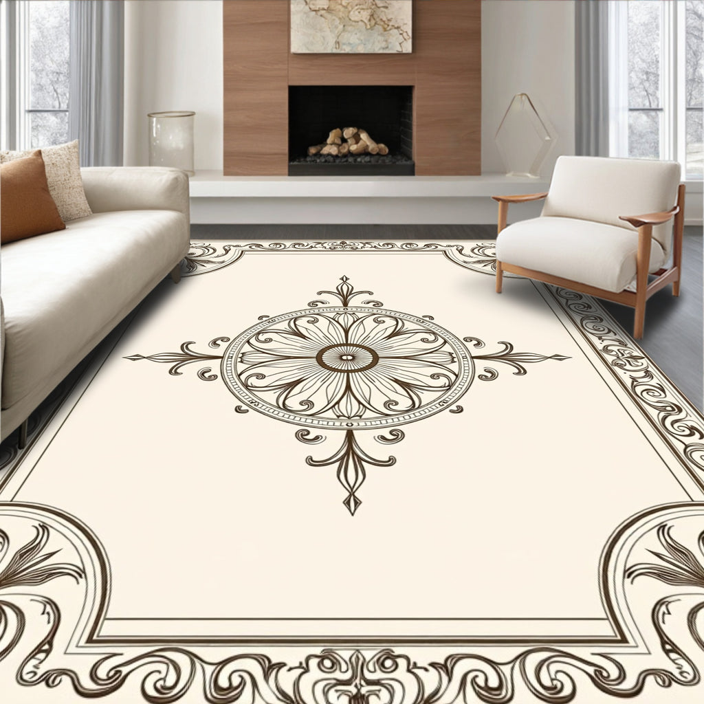 Elegant Floral Medallion Border Rug
