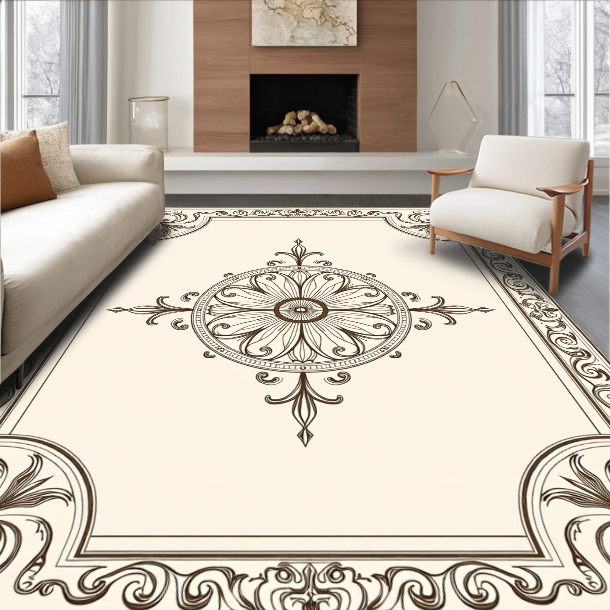 Elegant Floral Medallion Border Rug